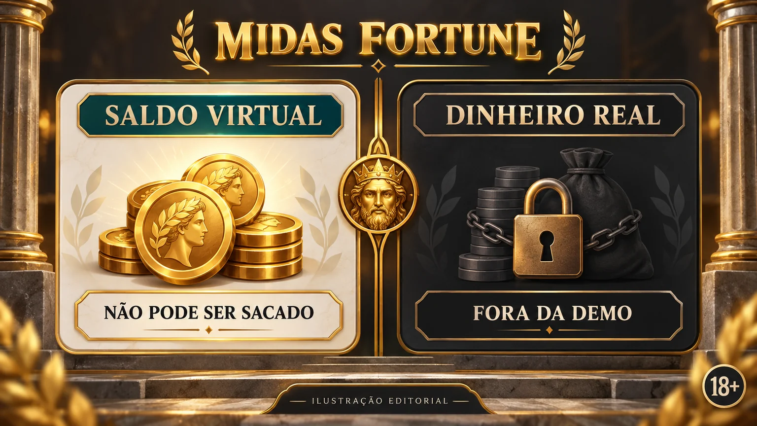 Comparação ilustrativa entre saldo virtual de demo e saldo real