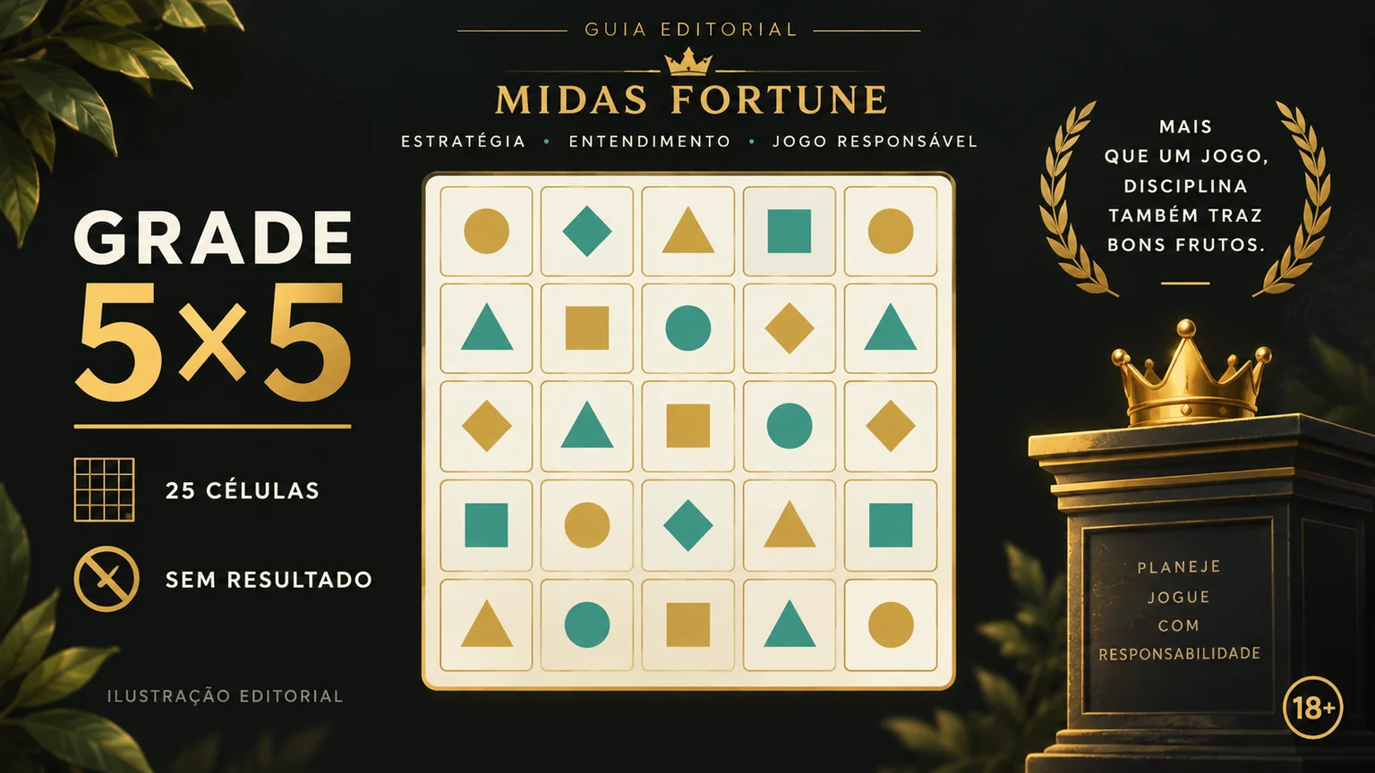Imagem editorial do Midas Fortune com grade 5x5 e símbolos dourados, sem valores de pagamento